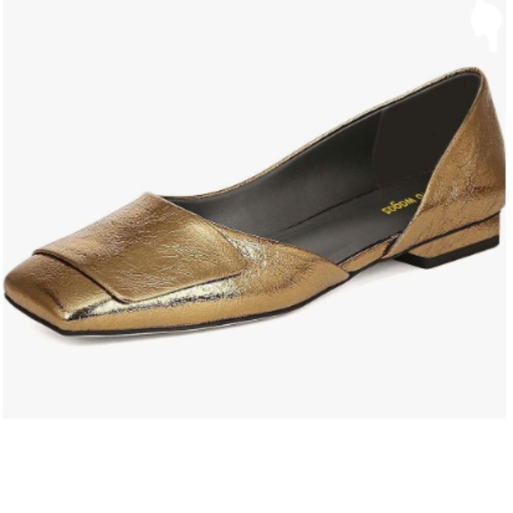 Wo Wagas Gold Pump Side Cut Block Low Heel Square Toe Slip On Shoe Working